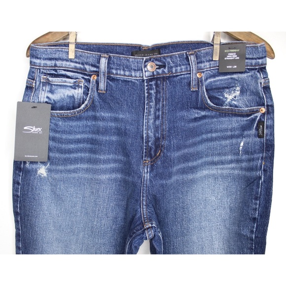 Silver NWT Frisco High Rise Straight Leg Cropped Distressed Jeans 30 10 - Picture 6 of 10